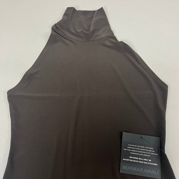 NORMA KAMALI Halter Turtle Fishtail Gown 4-Way Stretch Womens Sz M/38 Chocolate - Picture 2 of 9